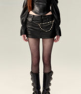 Black A-Line Leather Mini Skirt - CHINASQUAD