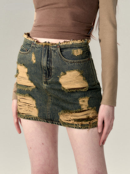 Denim Blue Dual-layered Mini Skirt - CHINASQUAD