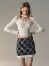 Khaki & Black Patchwork Checkered 2-in-1 Mini Skirt - CHINASQUAD