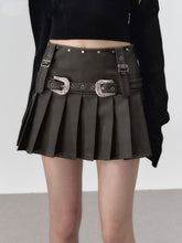 Brown Metallic Belt & Pleated Skirt - CHINASQUAD