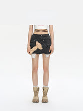 Bear Curved Denim Skirt - CHINASQUAD